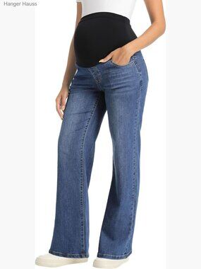 Maternity Jeans Straight Leg Stretchy Wide Leg Denim Work Pants